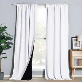 NICETOWN Full Shading Curtains for Window, Super Heavy-Duty Black Lined Blackout Drapes with Rod Pocket & Back Tab for Bedroom, Privacy Assured Window Treatment (Pure White, Pack of 2, 52" W x 90" L)