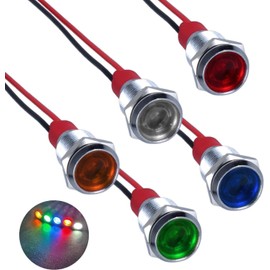 RUNCCI-YUN Pack of 5 12V-24V 10 mm LED Metal Indicator Light Waterproof Signal Lamp LED Panel Installation Indicator Light (Green × 1 Yellow × 1 Red × 1 Blue × 1 White × 1)