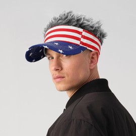 YeeHeen Mens Visor Cap Wig Spiked Adjustable Baseball Cap Golf Hats American Flag + Gray Hair