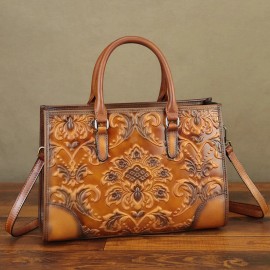 FEIGITOR Genuine Leather Purse and Handbag Women Embossed Leather Crossbody Shoulder Bag - Purple