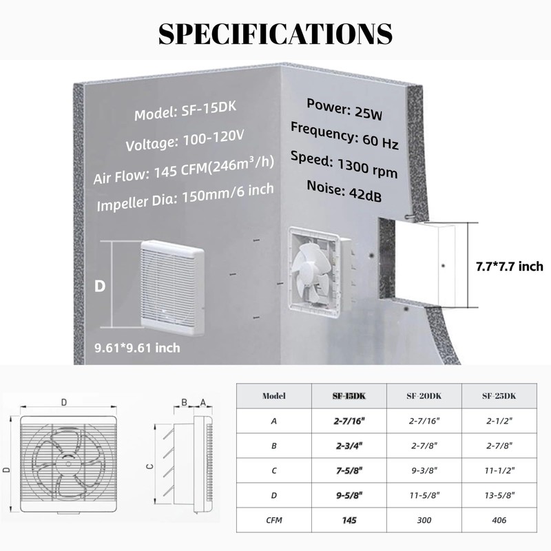SAILFLO 6 Inch Small Window Shutter Exhaust Fan, 7.7 x