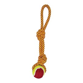 Fancy Pets Juguete Jaladera para Perro con Pelota de Tenis y Doble Nudo, Cuerda Resistente, Tamaño 35 cm