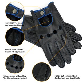 Mens Touchscreen Unlined Leather Driving Gloves,Black/Blue,S