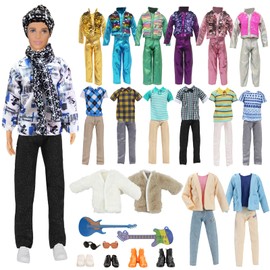 Pack of 26 Clothing and Accessories, 1 Ski Set, 1 Fashion Outfit, 2 Sequin Sets, 1 Set Wool Jacket, 4 Sets with Normal Clothing, 2 Guitars, 2 Sunglasses, 4 Pairs of Shoes, Compatible with 12 Inch Ken
