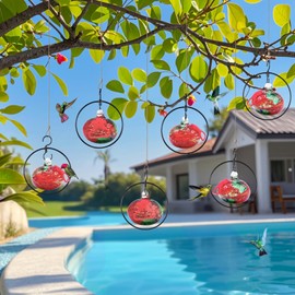 Headak Life Flexible 6 Pack Hummingbird feeders for Outdoors Hanging Ant and Bee Proof,Detachable Hand Blown Glass Hummingbird Feeder with 6 Adjustable Silicone Perch(Red)