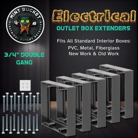 Mint Bucket Brands 3/4" Double Gang Receptacle Outlet Box Extender - UL Listed - Electrical Outlet Extender for Electrical Box and Electrical Outlet Switches (Black/Gray) (Pack of 5)