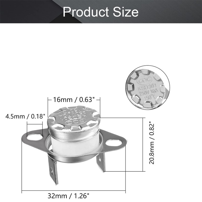 Fielect - 2 termostato KSD301 de 150 °C/330 °F, normalmente