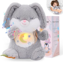 Emoin Animal de Peluche que Respira, Conejo de Pascua de Peluche que Respira y Tiene Movimientos Realistas y Luces, Música para Relleno de Cesta de Pascua para Adultos y Niños - Gris