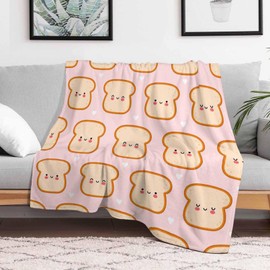 Throw Blanket 50x60 Inch,Cute Funny Bread Toast Pattern Cozy Soft Lightweight Fuzzy Flannel Blanket 60x50 Inch Suitable for Couch Bed Sofa Living Room in All Seasons
