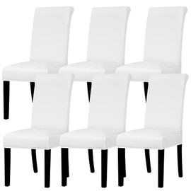 Lellen Dining Chair Covers Set of 6, Stretch Chair Covers Dining Chair Slipcovers Removable Washable Reusable Home & Kitchen Decor Protector Dining Room Chair Covers,White