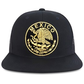 Trendy Apparel Shop Oversized XXL City of Mexico Eagle Embroidered Flat Bill Trucker Mesh Cap - Mexico