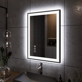 Yamazakura LED Bathroom Mirror 20x28 with Backlit and Front Lighted, Framed Dimmable Illuminated Mirror for Wall Anti-Fog Shatterproof (Horizontal/Vertical)