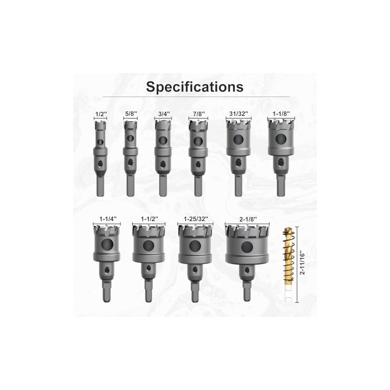 CSOOM 16PCS Carbide Hole Saw Kit, Heavy Duty Metal Hole