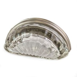 10 Pack of Scalloped Shell Shaped Melon Crystal Glass Round Cup Pulls/Knobs with 3 Inch Mounting Distance (Satin Nickel) for Bathroom/Kitchen cabinets Drawers/nightstand/Furniture