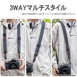 Foly Camera Strap, Width 1.4 inches (35 mm), Quick Adjustment, Abrasion Resistant, Compatible with SLR/Mirrorless, Stylish, Digital Camera, Neck Strap, Cross-Body Strap, Fall Prevention, Black, Light