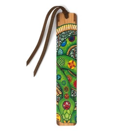 Green Snake - Colorful Art by Christi Sobel - Wooden Bookmark with Suede Tassel - Made in USA