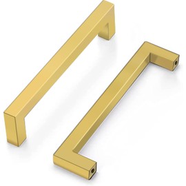 Drenky Cabinet Handles, Gold, Pack of 2 Furniture Handles, 160 mm Hole Spacing, Kitchen Handles, Gold Drawer Handles, Gold Stainless Steel with Screws for Drawer, Cabinet, Furniture and Kitchen