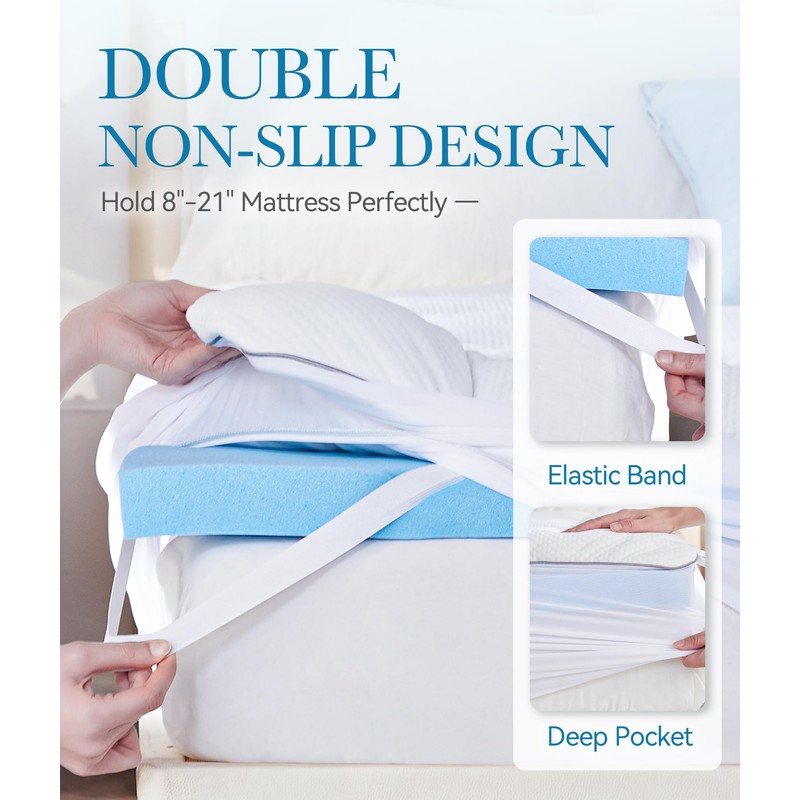BDEUS Waterproof Dual Layer 4 Inch Memory Foam Mattress Topper