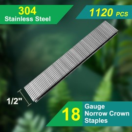Toicann 18 Gauge Norrow 1/4" Crown Staples 304 Stainless Steel 18 GA Staples for Pneumatic, Electric Stapler (1/2"-1120 pcs)