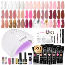 ROSALIND 20PCS Poly Nail Gel Kit -White Clear Poly Nails Gel Kit Starter Kit - Slip Solution Pro Nude Pink Nail Extensions Gel Set With Mini UV Lamp Drill Nail Art Builder Kit