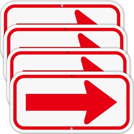 4 Pack Arrow Sign, 12x6 Inches Aluminum Reflective Arrow Signs, UV Protected, Durable, Weatherproof, Easy to Install, Indoor/Outdoor Use(Red)