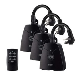 HBN Outdoor Wireless Remote Control Outlet Plug,Weatherproof Heavy Duty Power Strip,Indoor Electrical Plugs for Light Switch,6-inch Cord,100ft Range, ETL Listed(15A,Dual 3-Prong Outlets,3Packs)