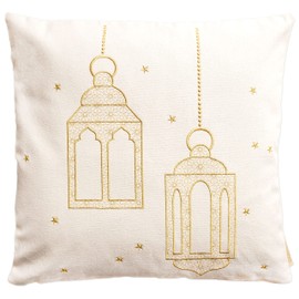 Papierdrachen Cushion Cover as Ramadan Decoration – High-Quality Gold Embroidered with Lantern Motif – 40 x 40 cm – Seasonal Sugar Festival Decoration