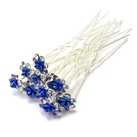 MontCherry Wedding Prom Silver Crystal Diamante Rose Flower Hair Pins Clip Accessories (Blue) 10 Pins by Trendz