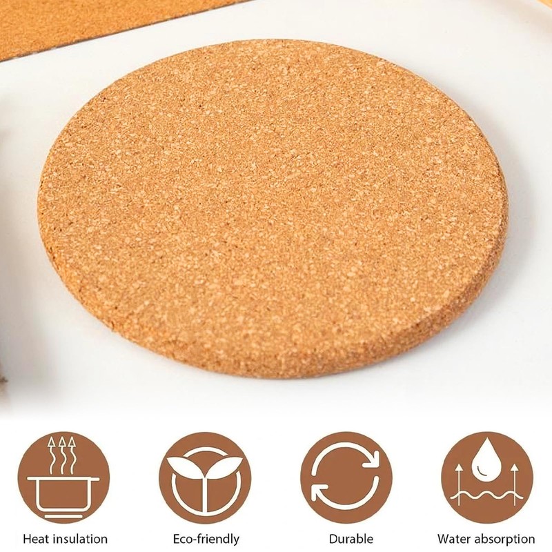 Pack of 6 Round Cork Coasters, Round Pot Coasters, Thick