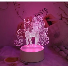 Unicorn 3D Night Lamp for Girls, Hologram Illusion Night Light, Pink LED Light with On/Off Switch, Children's Bedroom Sleeping Light for Kid Toddler Nursery Room Decoration