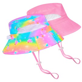 2pcs Kids Sun Hat for Girls Toddler Kids Bucket UV Protection Wide Brim Unicorn Beach Fishing Hat for Girls