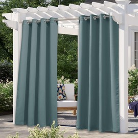 NICETOWN Greyish Blue Blackout Outdoor Curtains for Patio Waterproof, Rustproof Grommet Indoor Outdoor Drapes Thermal Window Treatments Cold & Heat Blocking for Arbor, W52 x L95, 1 Panel