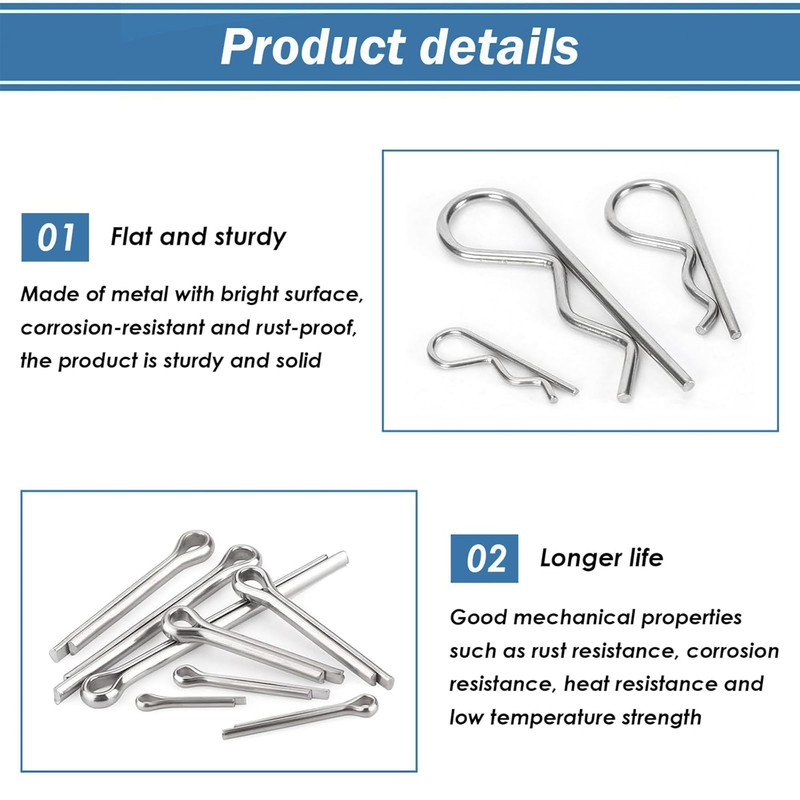 Sandphyrre Cotter Pins Assortment Kit, 304 Stainless Steel 12 Sizes