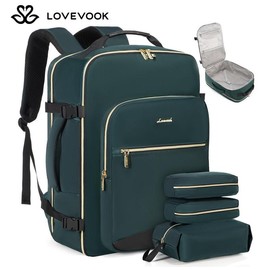 LOVEVOOK Christmas TSA-Friendly Carry-On Travel Backpack with 3 Packing Cubes and Laptop Compartment-Personal Item, Airline Approved Travel Bag for Hiking, Overnight and Weekend Trips,Gift for Christmas - Color: Dark Green, SIZE: 50L