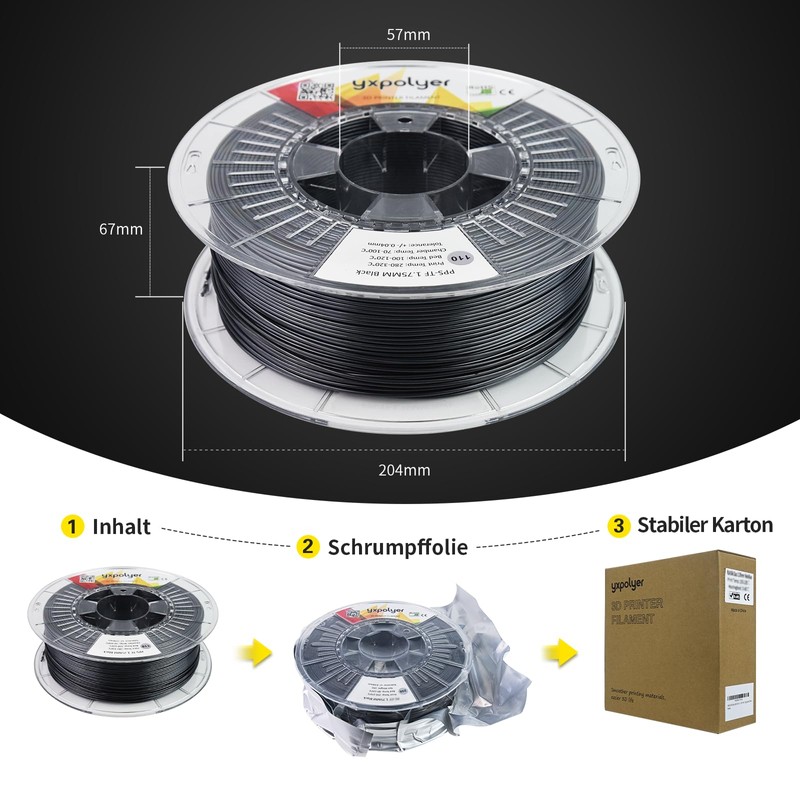YXPOLYER PPS Filament 1kg 1.75mm Heat Resistance to 180°C, Engineering-Grade