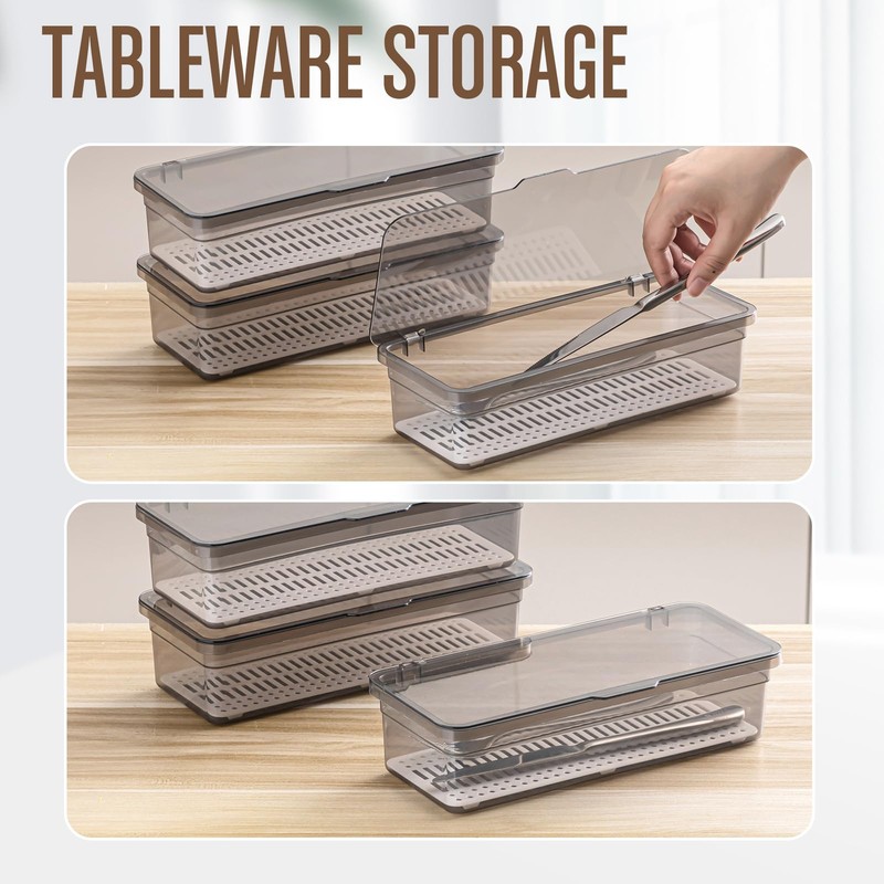 Remerry 3 Pcs Flatware Tray with Lid and Drainer, Plastic
