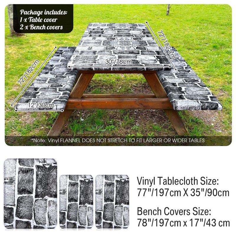 BOAO 3 Pcs Vinyl Picnic Table Cover with Bench Cover