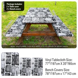 BOAO 3 Pcs Vinyl Picnic Table Cover with Bench Cover 6 ft 30 x 72 Inch Waterproof Fitted Tablecloth Flannel Backing Rectangular Elastic Edged for Camping Outdoor Patio Travel(Brick)