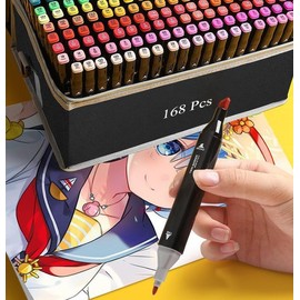 30/80/120/168 PCS Markers - Alcohol Based, Dual Tip Drawing Markers Set with Colorless Blender Pen - Permanent Sketch, Animation Markers - Plumones - For Adults Coloring & Artist Illustration - Great Gift for Artists & Crafters - Color: 80pcs