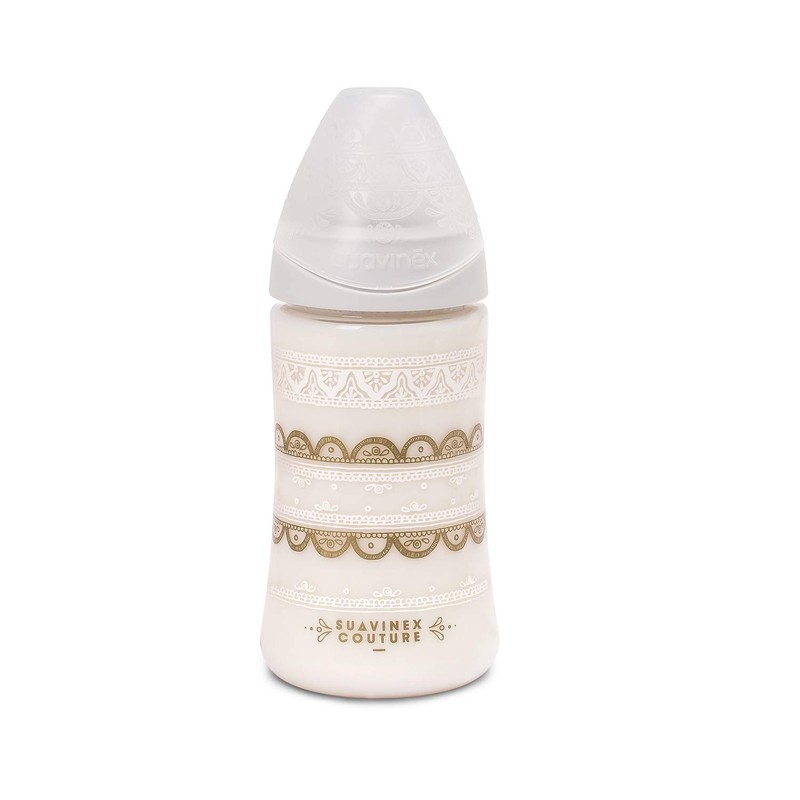 Suavinex Set De Biberon, Chupon Y Broche Couture, Blanco, Paquete