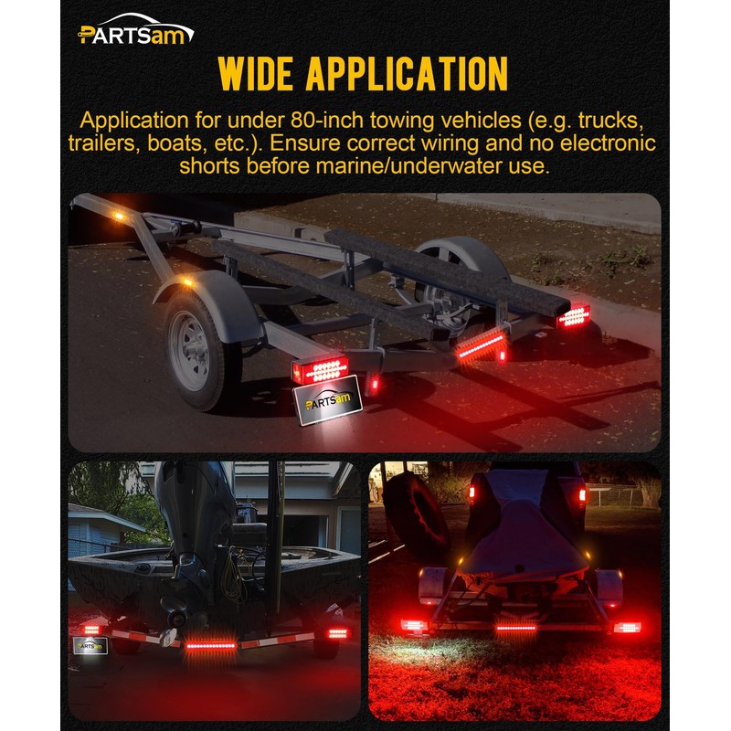 Partsam Submersible LED Trailer Tail Light Kit, Rectangular Trailer Lights+ID