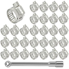 LeMotech 30 Pack Hose Clamp Stainless Steel Adjustable 1/4"~ 1/2" (6-12mm) Worm Gear Hose Clamps with a Socket Wrench, for Plumbing Automotive and Mechanical Application