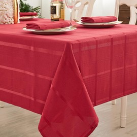 UKOMIUT Rectangle Plaid Table Cloth, Waterproof Checkered Jacquard Tablecloth, Elegance Wrinkle Resistant Woven Decorative Grid Fabric Table Cover for Kitchen Dining or Outdoor (Red, 52 x 70 Inch)