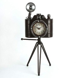 Large Metal Vintage Camera and Tripod Quartz Mantel Clock