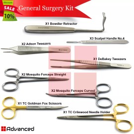 Medentra General Veterinary Surgery Kit Bowdler Retractor Crile Wood Needle Holder - 8Pcs