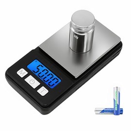 Báscula Digital de Bolsillo, Báscula de Precisión, 200g/0.01g, Equipado con Sensor de Alta Precisión, Tara y Pesar, con 7 Unidades de Pesaje, Material de Acero Inoxidable, Pilas Incluidas