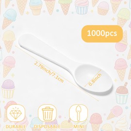 1000 PCS Mini Tasting Spoons 3 Inch Disposable Small Taster Ice Cream Dessert Spoons Extra Sturdy Ideal for Sauces, Food Sampling, Yogurt, Pudding