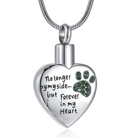RIMZVIUX Pet Cremation Jewelry for Ashes Waterproof Dog Cat Urn Pet Memorial Gifts Ashes Necklace No Longer By My Side Forever in My Heart (Jade Green Paw)
