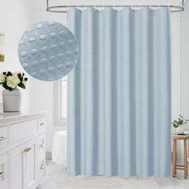 MitoVilla Blue Shower Curtain 72 x 78, Long Waffle Fabric Shower Curtains for Modern Luxury Bathroom Decor, Heavy Duty Hotel Cloth Shower Curtains 78 inch Long, Fog Blue