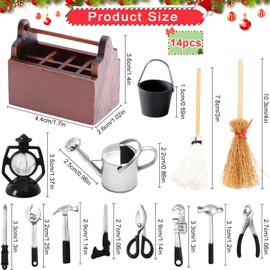 Gnome Accessory Set, 1/12 Miniature Tool Box, 14 Pieces Gnome Accessories Christmas, Miniature Gnome Accessories, Mini Wooden Tool Box with Tools, DIY Decoration, Gift for Dollhouse